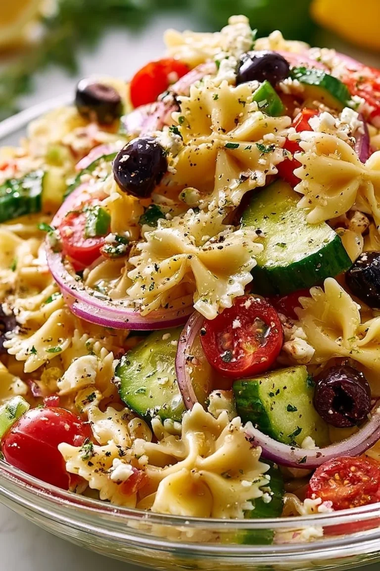 Salade de pâtes méditerranéenne épicée avec légumes frais et vinaigrette savoureuse