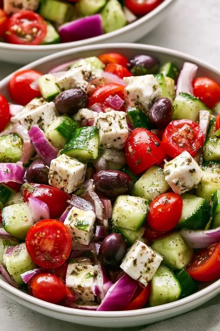 Salade Horiatiki composée de tomates, concombres et olives