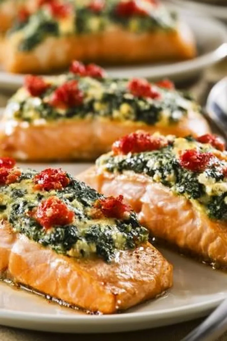Saumon farci aux épinards et à la feta prêt à être servi