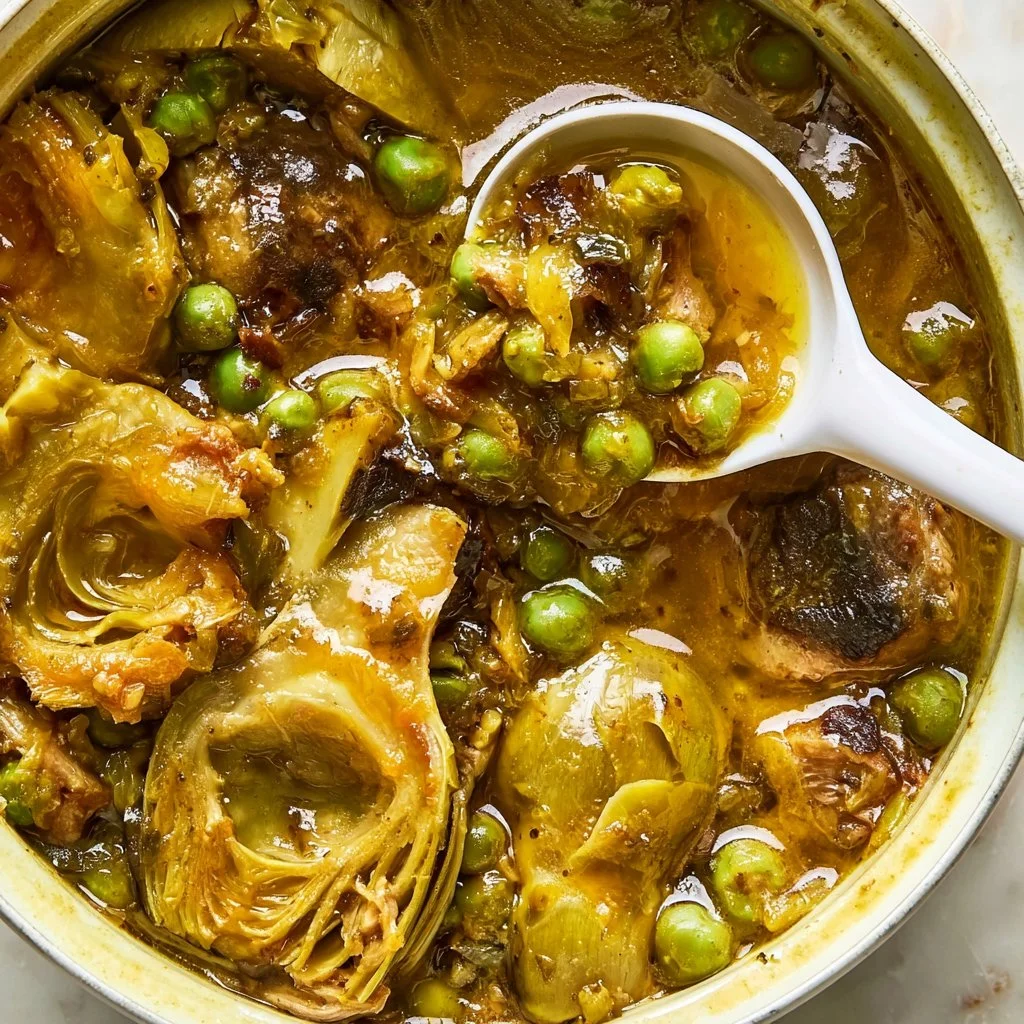 Tajine de veau aux artichauts et petits pois savoureux et épicé