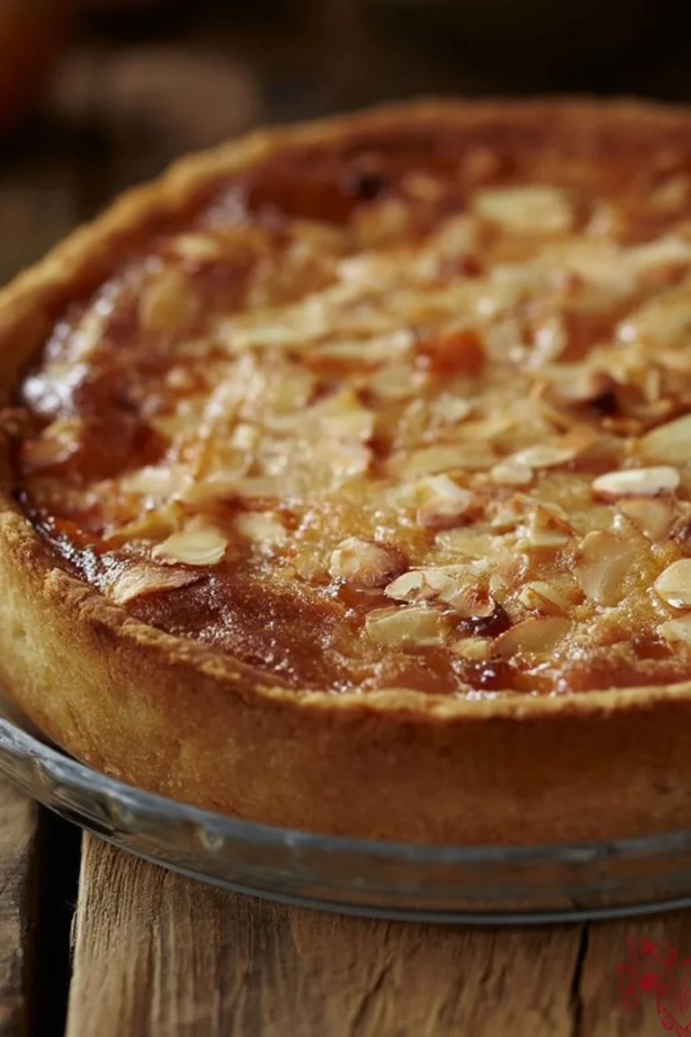 Tarte à la crème d'amande et abricots avec une croûte dorée et garniture fruitée