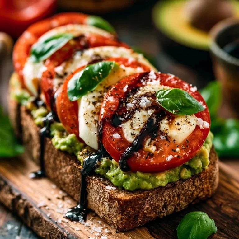 Toast à l'avocat Caprese avec mozzarella, tomates et basilic.