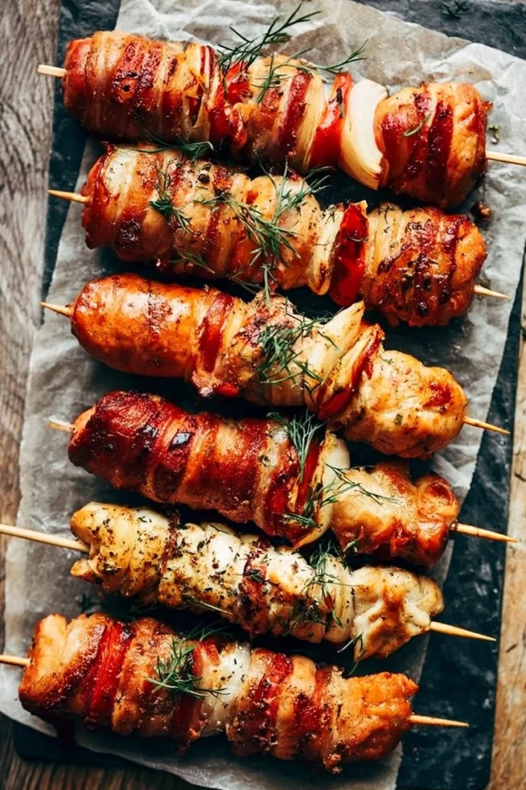 Délicieuses brochettes barbecue prêtes à être grillées aux saveurs variées.