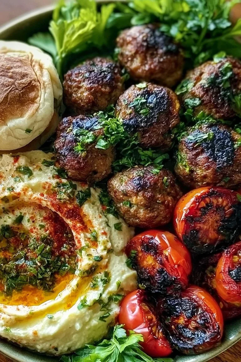 Assiette de kefta et houmous libanais, un plat délicieux et irrésistible.