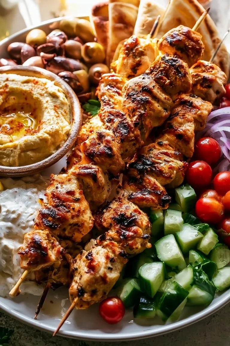 Brochettes de poulet méditerranéennes servies lors d'un repas mezze exotique