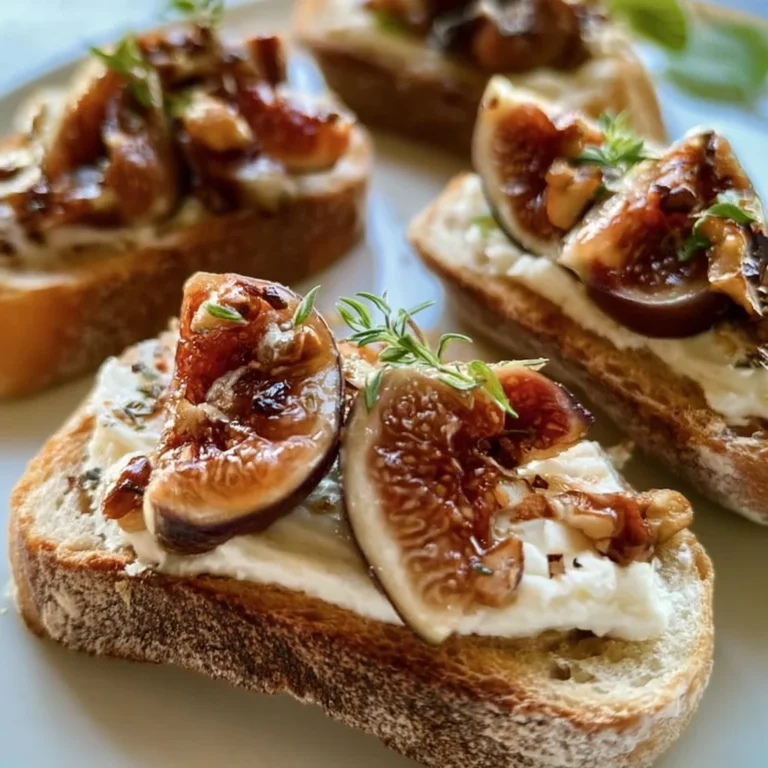 Bruschetta aux figues garnie de fromage et d'herbes fraîches.
