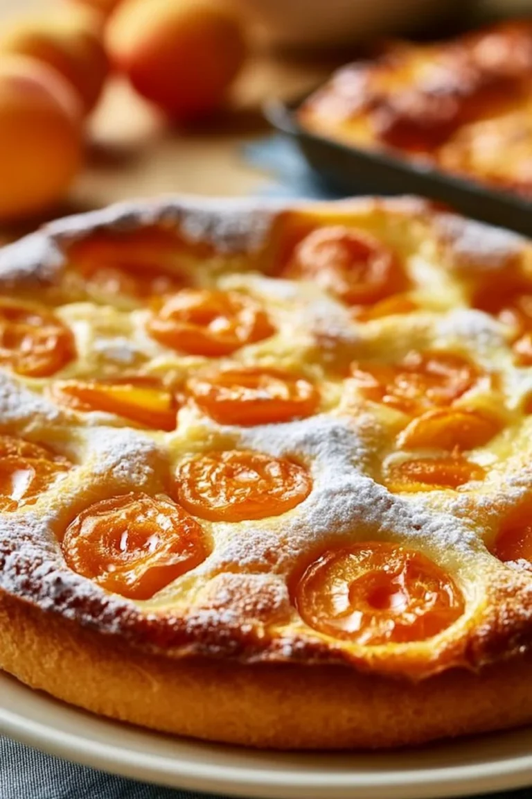 Clafoutis aux abricots simple et léger servi dans un plat traditionnel