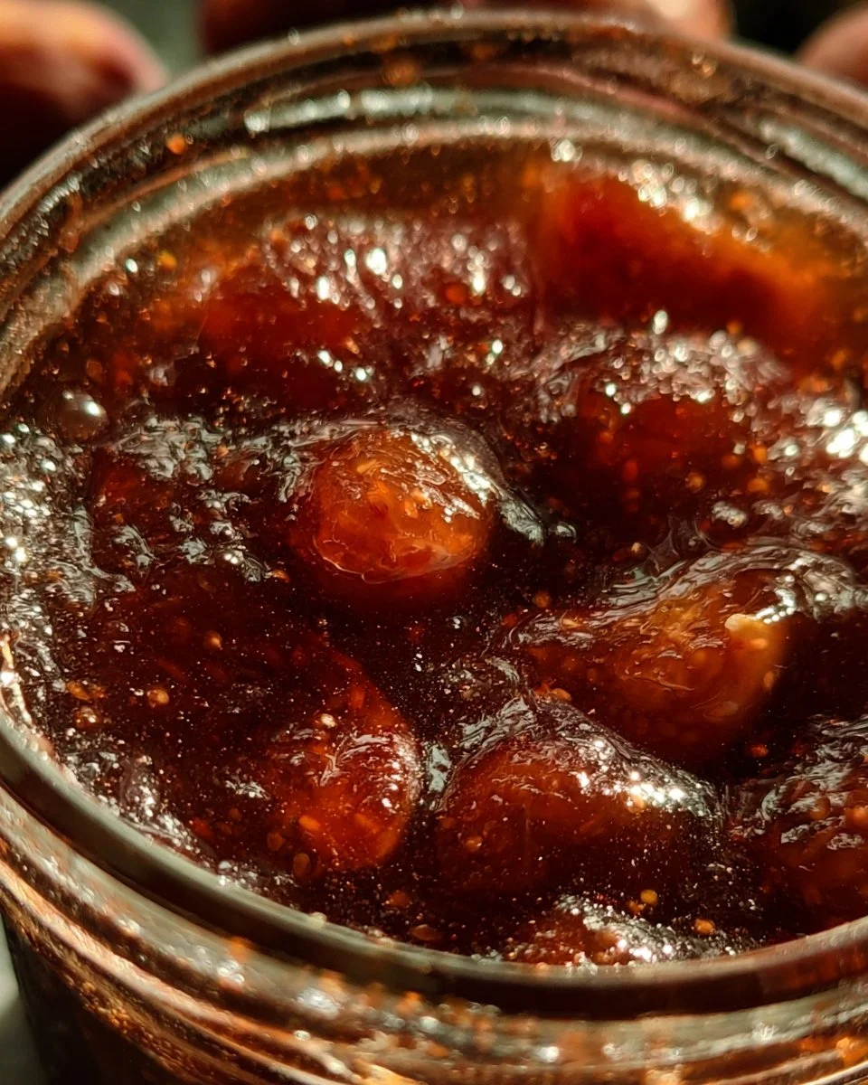 Un pot de confiture de figues maison sur une table en bois.