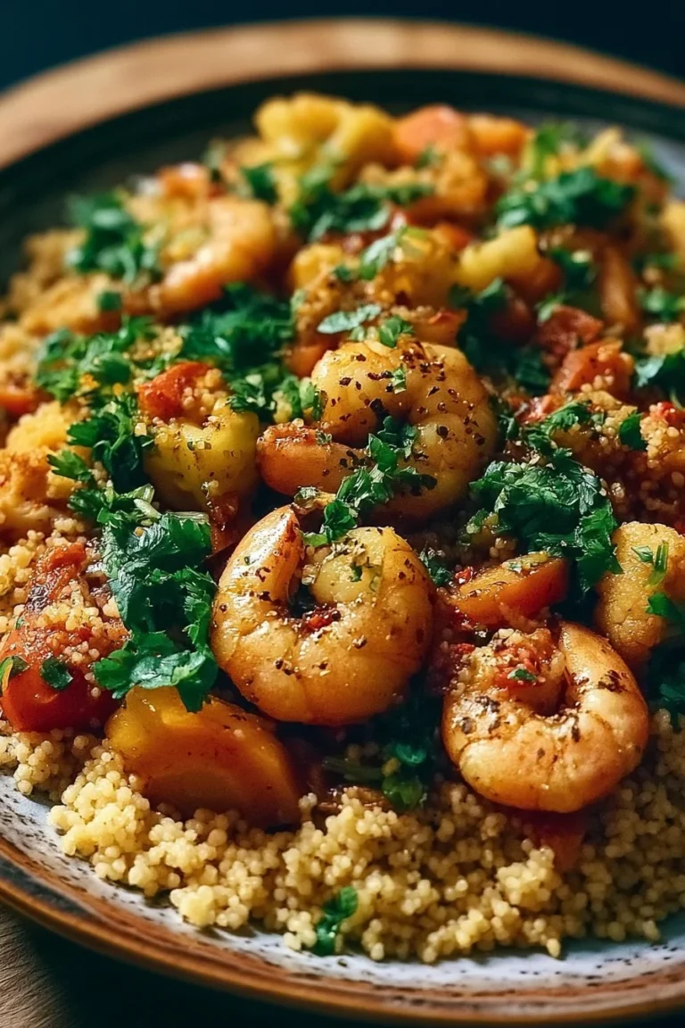 Couscous aux crevettes et légumes, plat délicieux et coloré