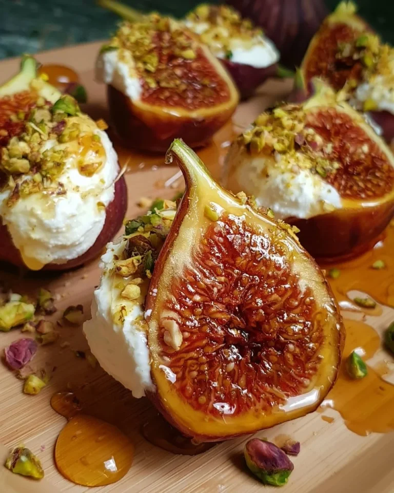 Figs with ricotta, pistachios, and honey styled elegantly on a plate