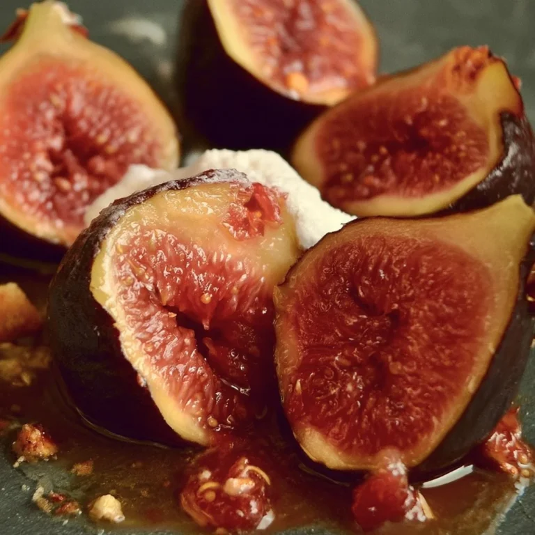 Recette de figues au four servies sur une assiette avec du miel et des noix