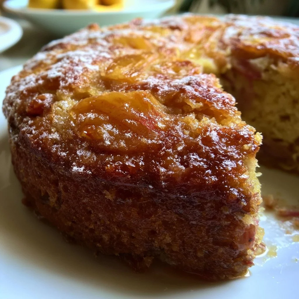 Gâteau moelleux à la rhubarbe avec une texture légère et savoureuse