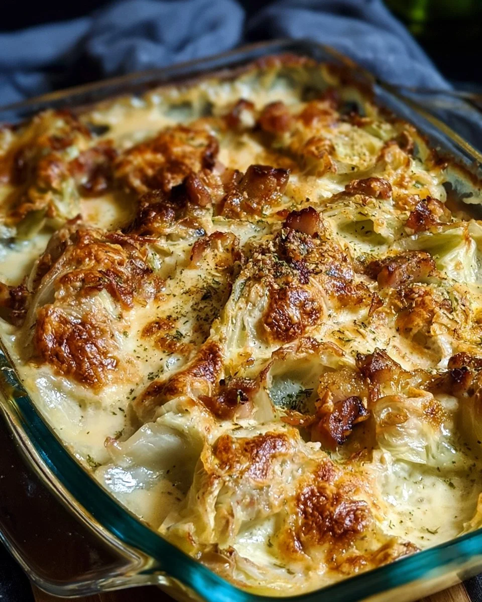 Gratin de chou blanc au comté servi dans un plat élégant