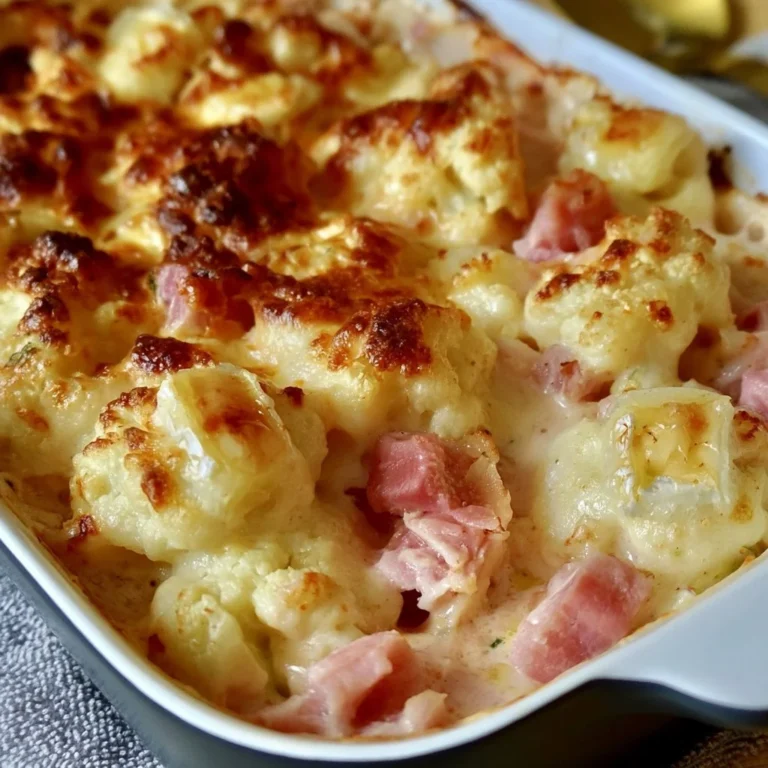 Gratin de chou-fleur au brie et aux jambons, plat savoureux et crémeux