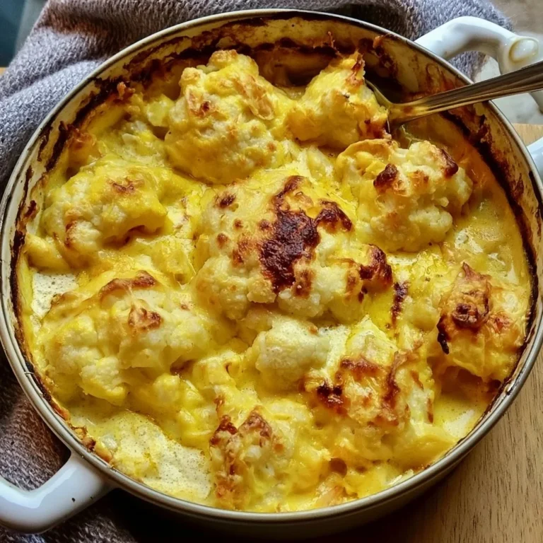 Gratin de chou-fleur au lait de coco et curry dans un plat