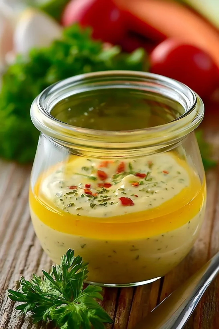 Vinaigrette maison dans un bol, prête à servir avec des légumes frais