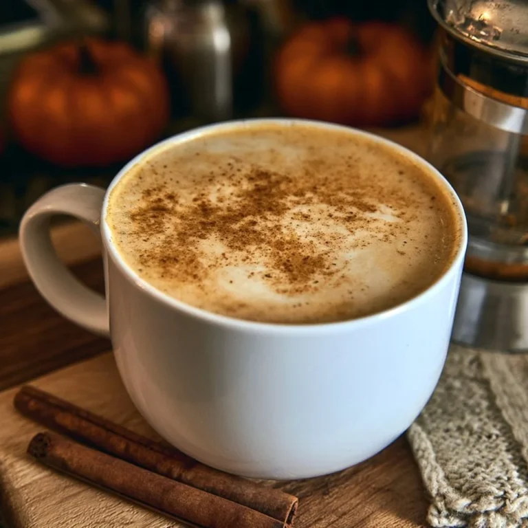 Recette de latte au potiron fait maison dans une tasse en automne.