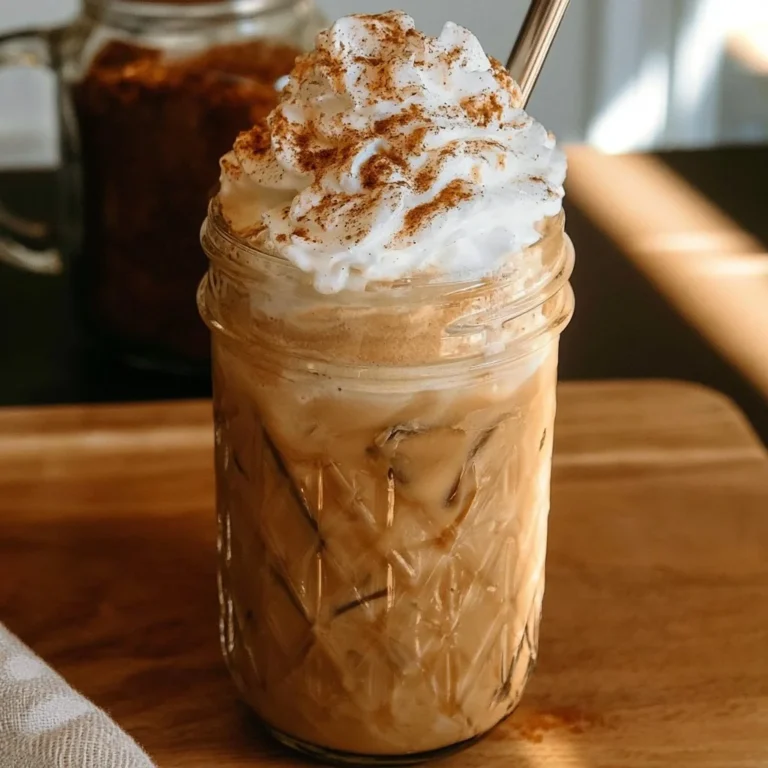 Latte glacé à la citrouille épicée dans une tasse en verre