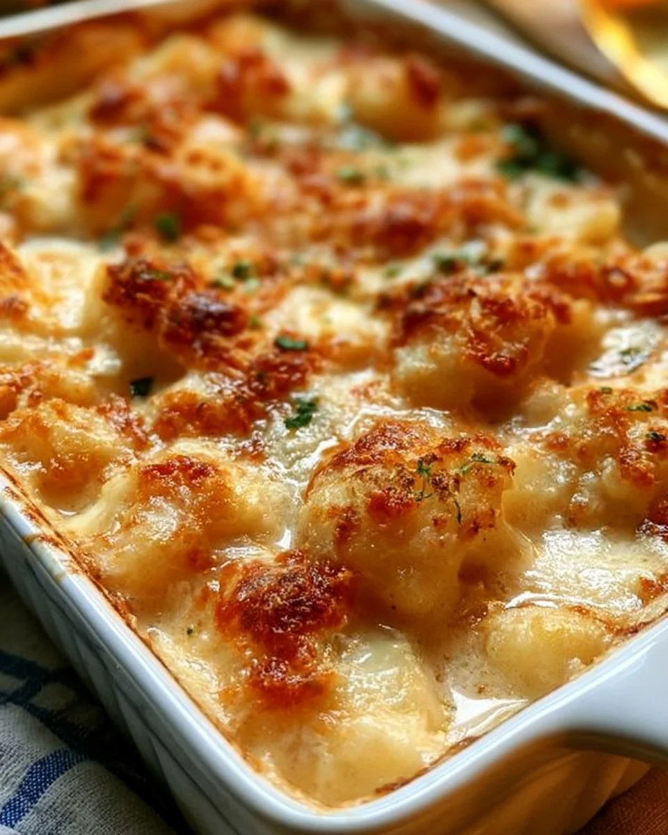 Gratin de chou-fleur crémeux, un plat réconfortant et savoureux à partager en famille.