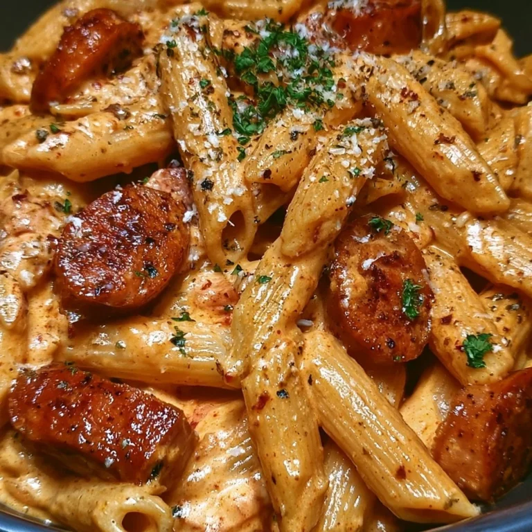Pasta crémeuse épicée au saucisson cajun dans un bol appétissant