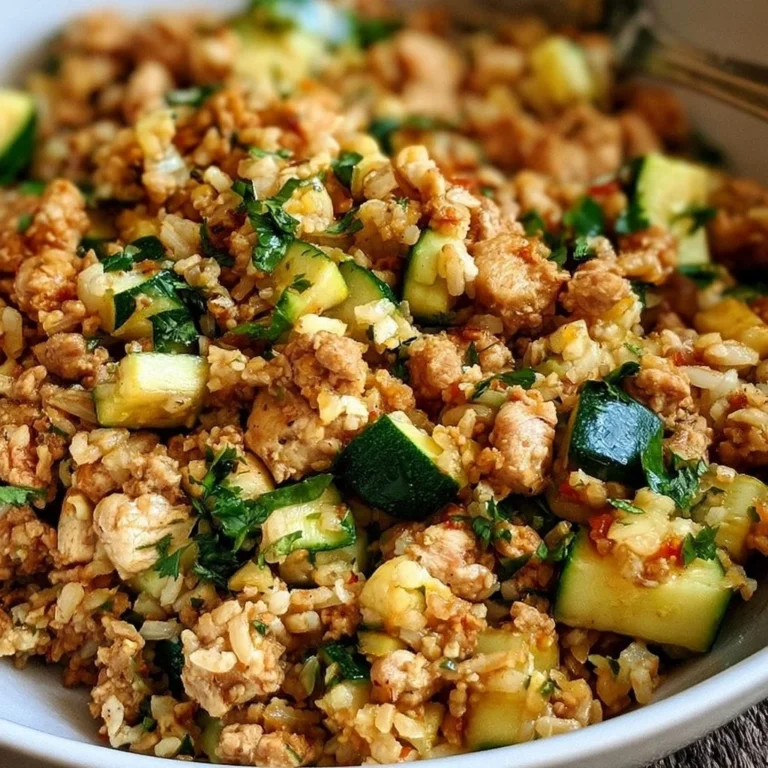 Poêle de poulet haché avec des courgettes et du riz dans un plat savoureux