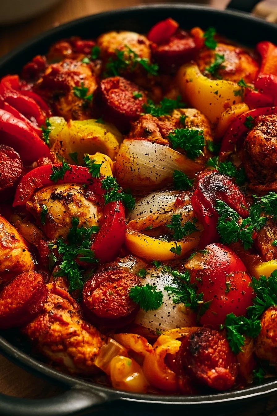 Recette de Poulet Sauté aux Poivrons et Chorizo dans une poêle