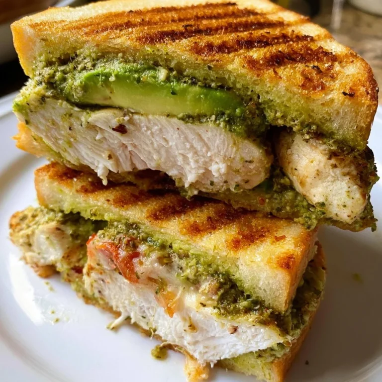 Panini au poulet pesto avec avocat, délicieusement grillé et savoureux