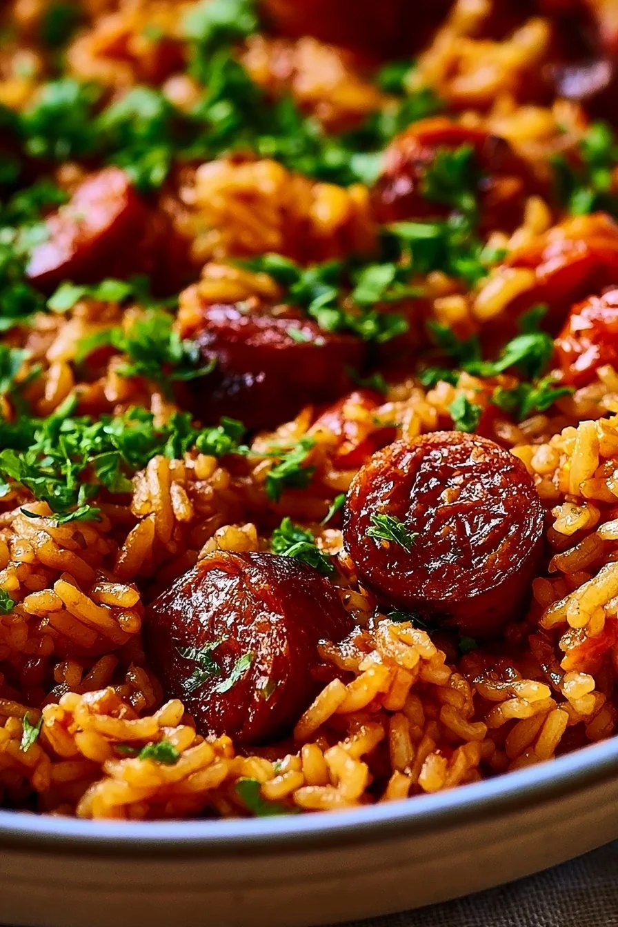 Riz au chorizo et à la tomate dans un plat appétissant