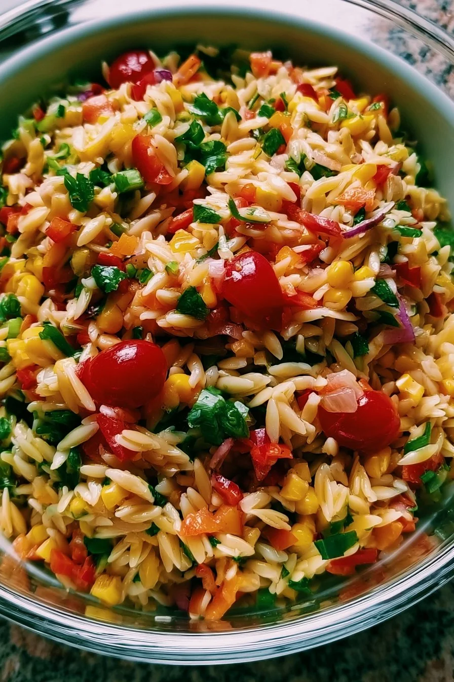 Salade Arc-en-Ciel de Pâtes Orzo colorée et fraîche
