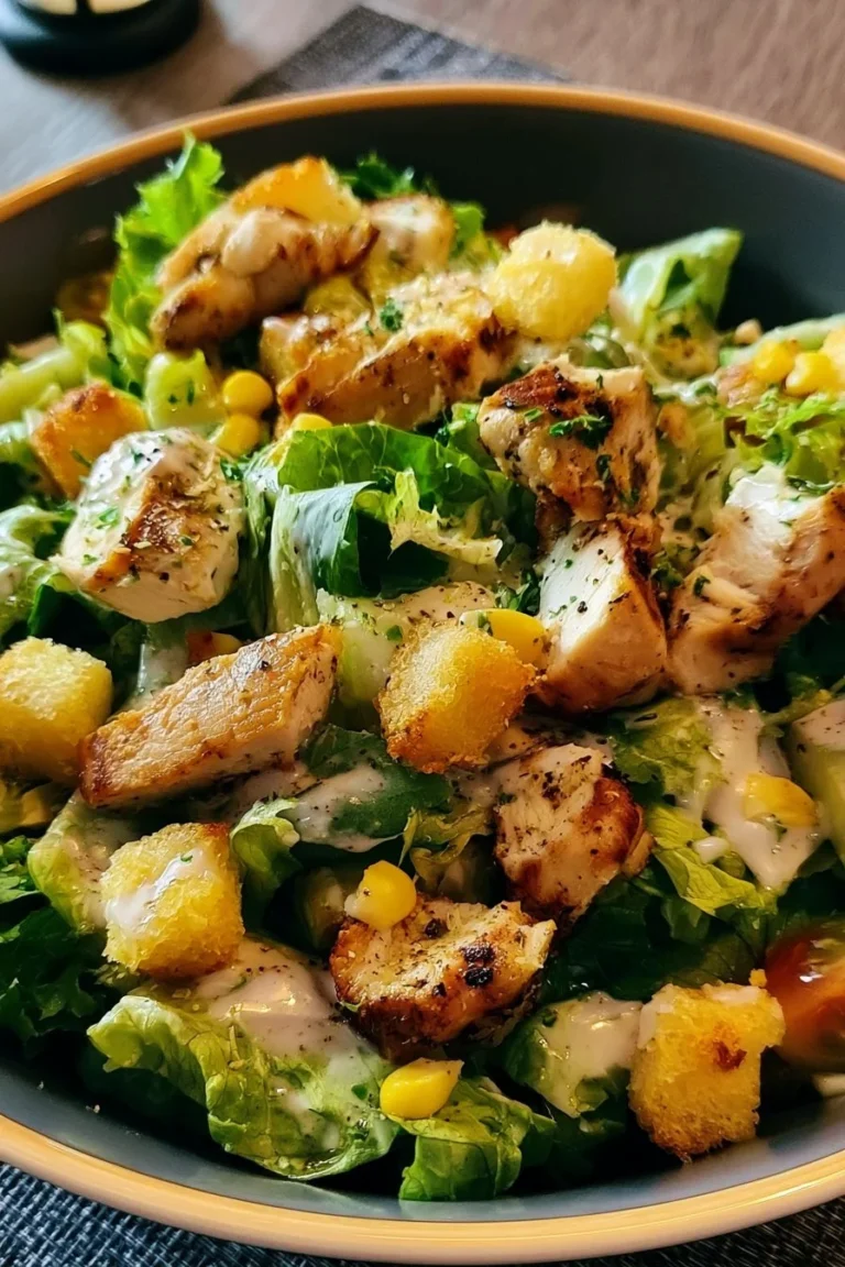 Salade césar aux poulets garnie de croûtons et fromage