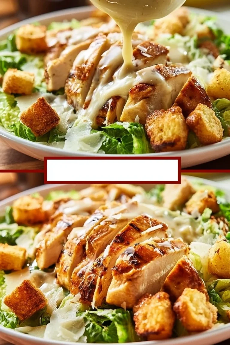 Délicieuse Salade César Maison avec croûtons et poulet grillé.