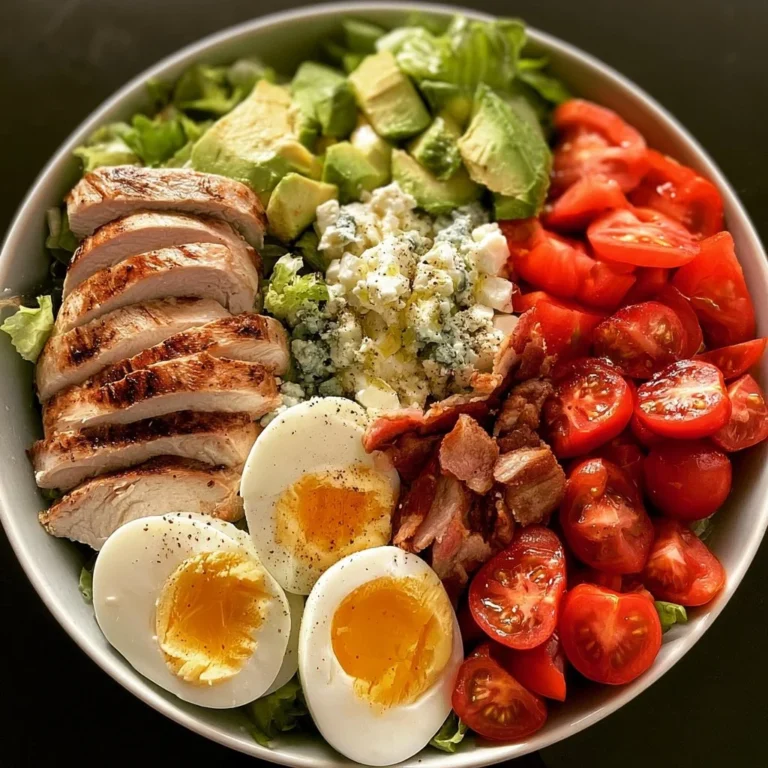 Cobb salad garnie d'ingrédients frais et colorés sur une assiette