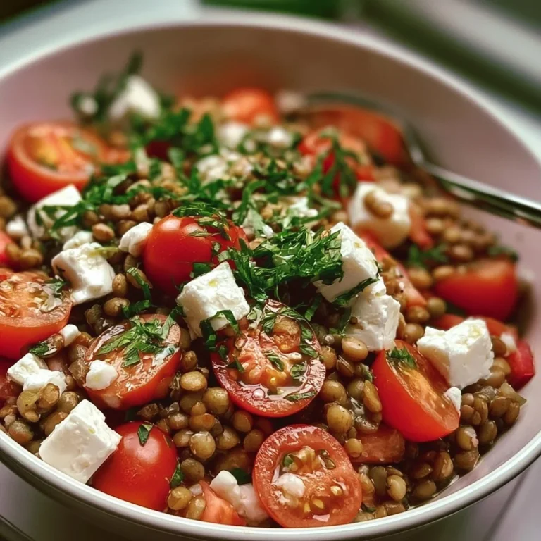 Salade Croquante de Lentilles et Feta dans un bol coloré, garnie de légumes frais.