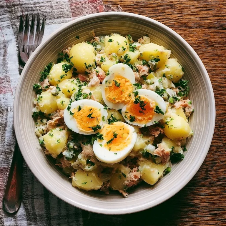 Salade de pomme de terre au thon préparée avec des ingrédients frais