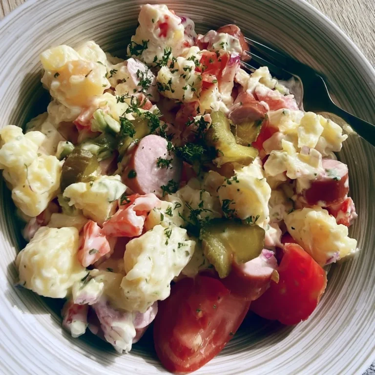 Salade de pommes de terre avec cervelas, cornichon et tomates fraîches