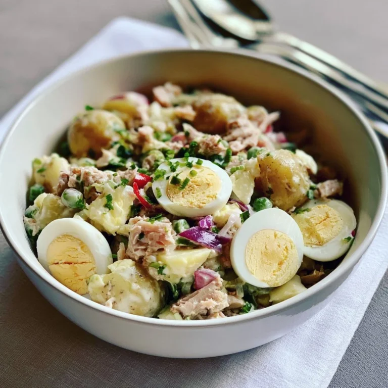 Salade de pommes de terre au thon servie lors d'un barbecue