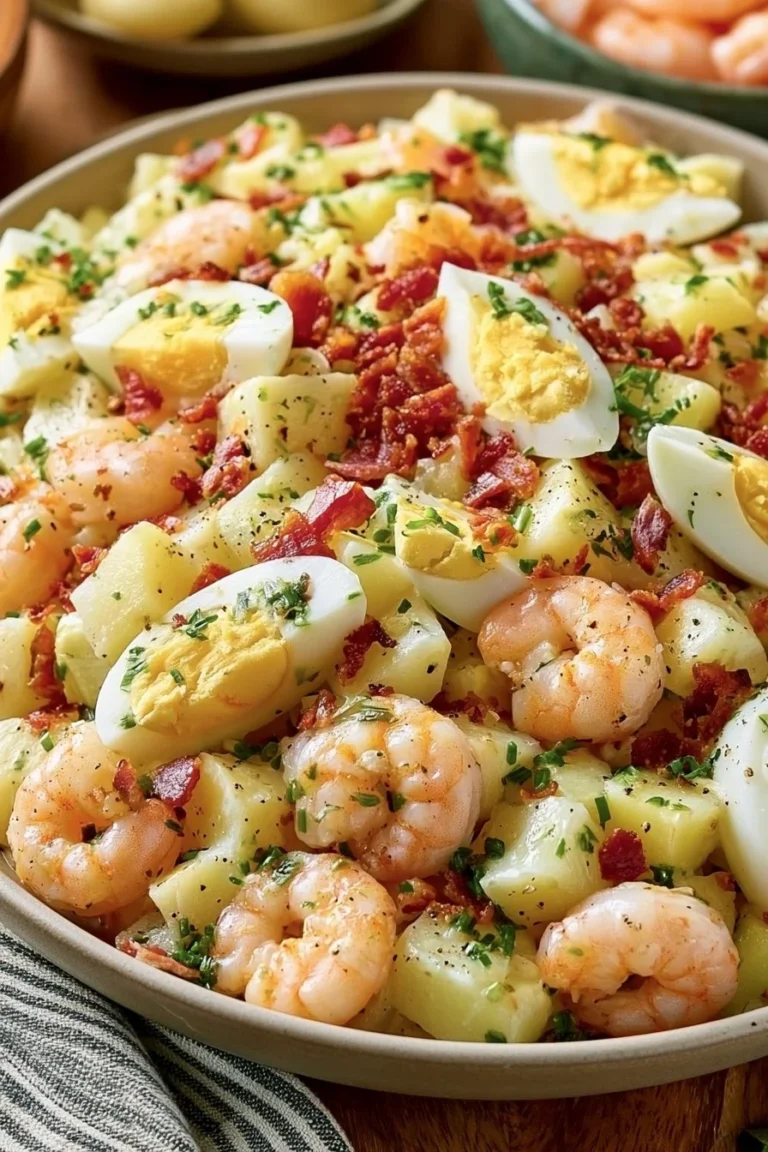 Salade de pommes de terre aux crevettes et dinde fumée, plat sain et savoureux