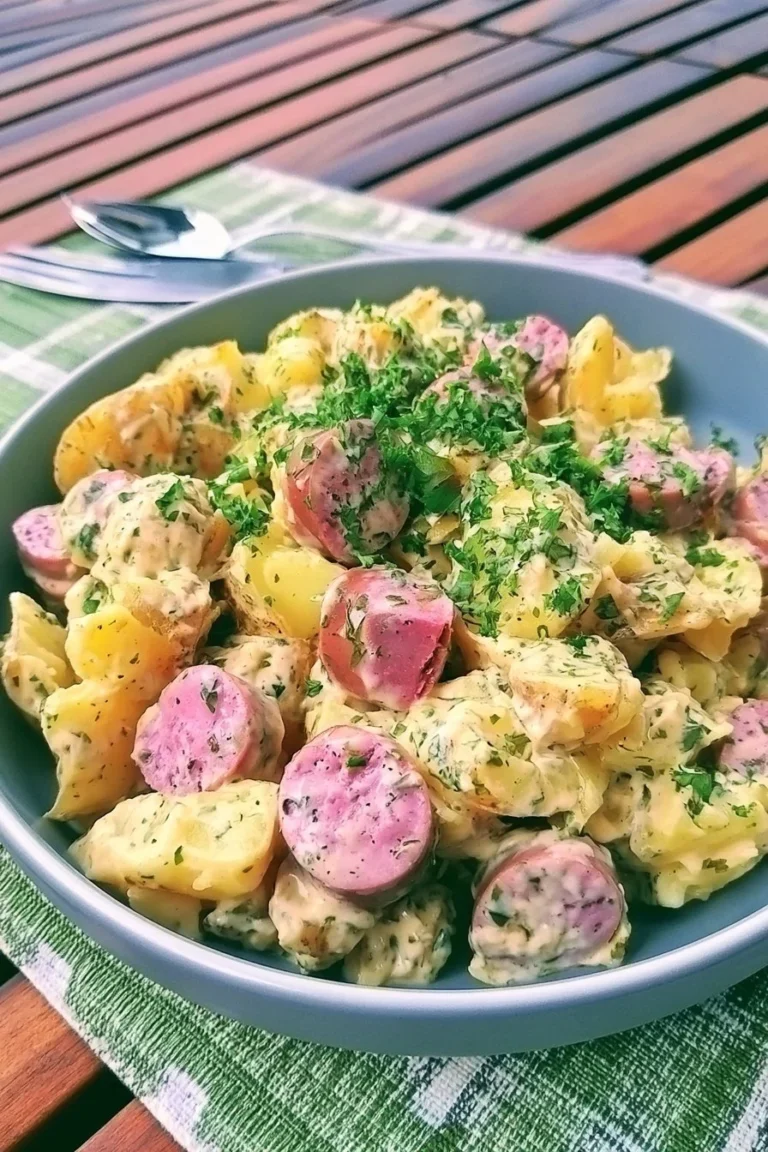 Salade de pommes de terre avec cervelas, une spécialité française gourmande.