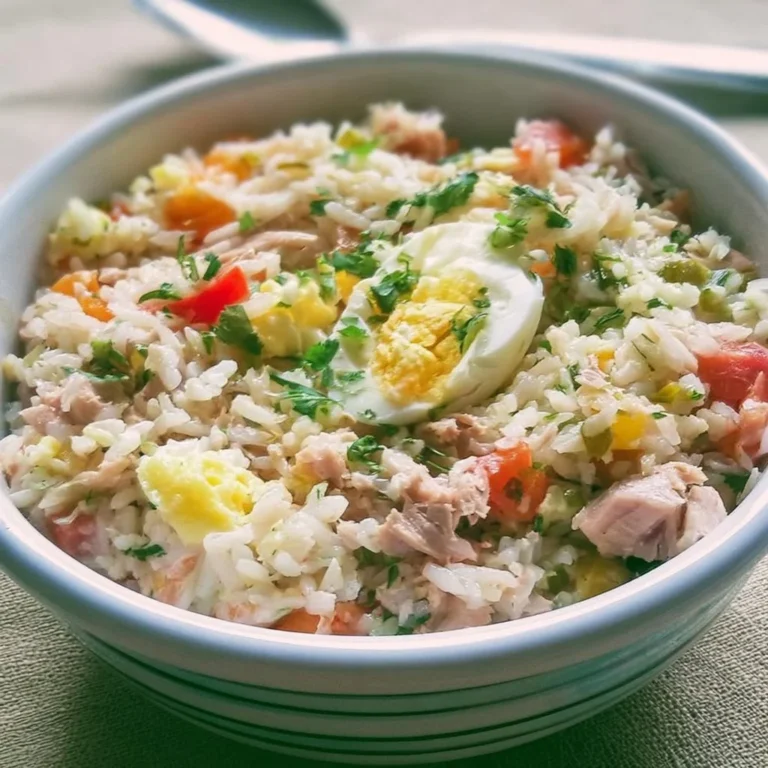 Salade de riz au thon et œufs durs, plat frais et savoureux