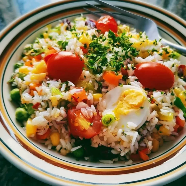 Salade de riz complète avec légumes frais et vinaigrette légère
