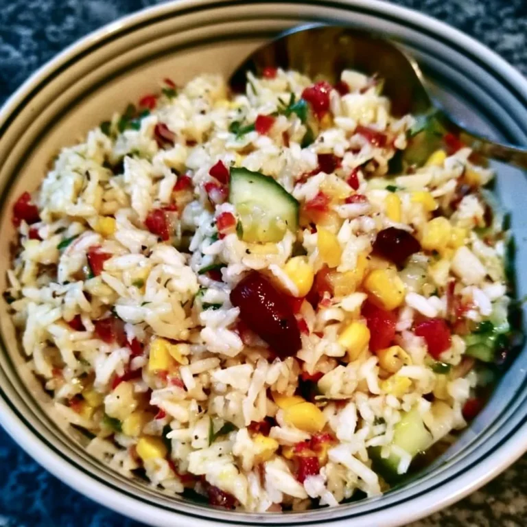 Salade de riz méditerranéenne garnie de légumes colorés et d'herbes fraîches