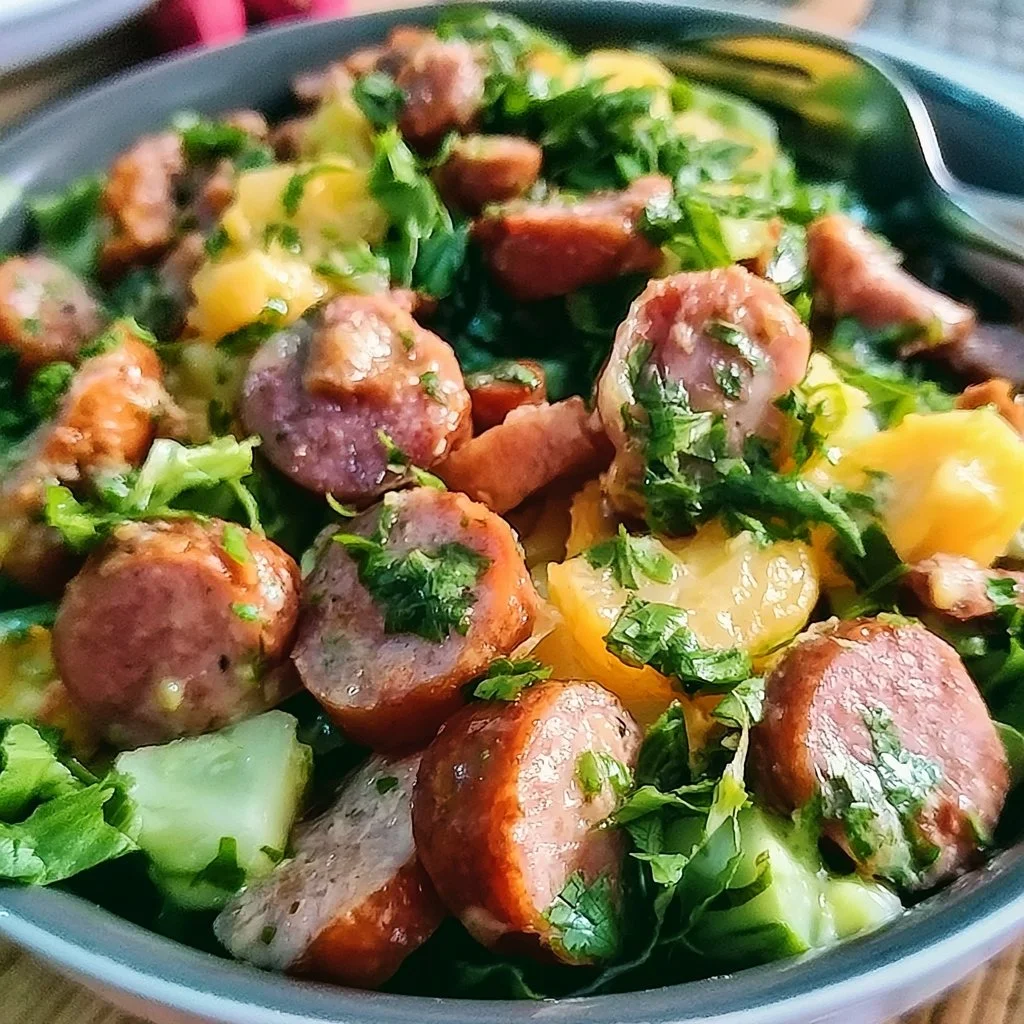 Salade de saucisson fraîche avec légumes et herbes