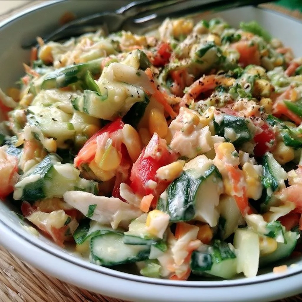 Salade légère de crudités au poulet avec légumes frais
