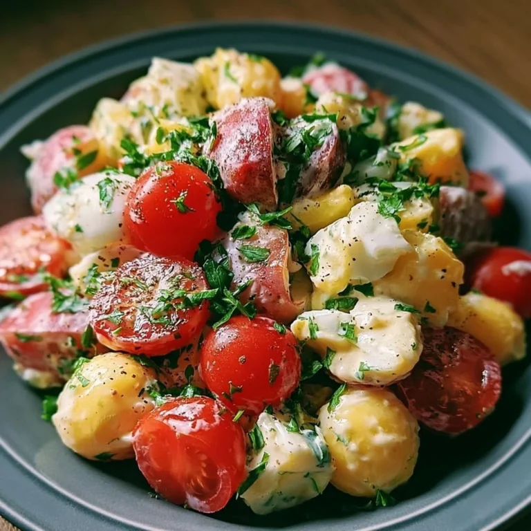 Plat de Salade Piémontaise maison avec légumes et oeufs.