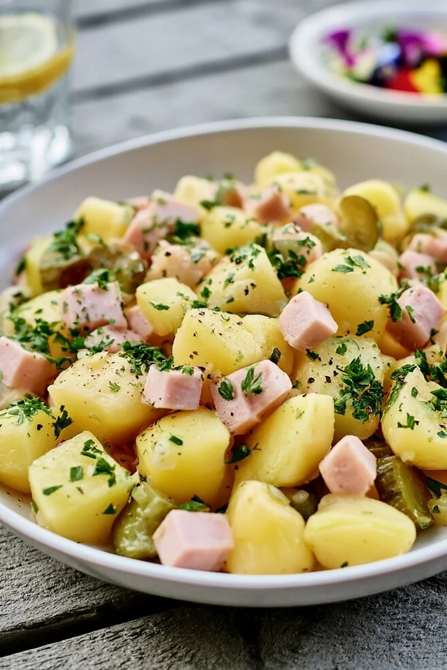 Salade strasbourgeoise avec légumes frais et dressing parfumé