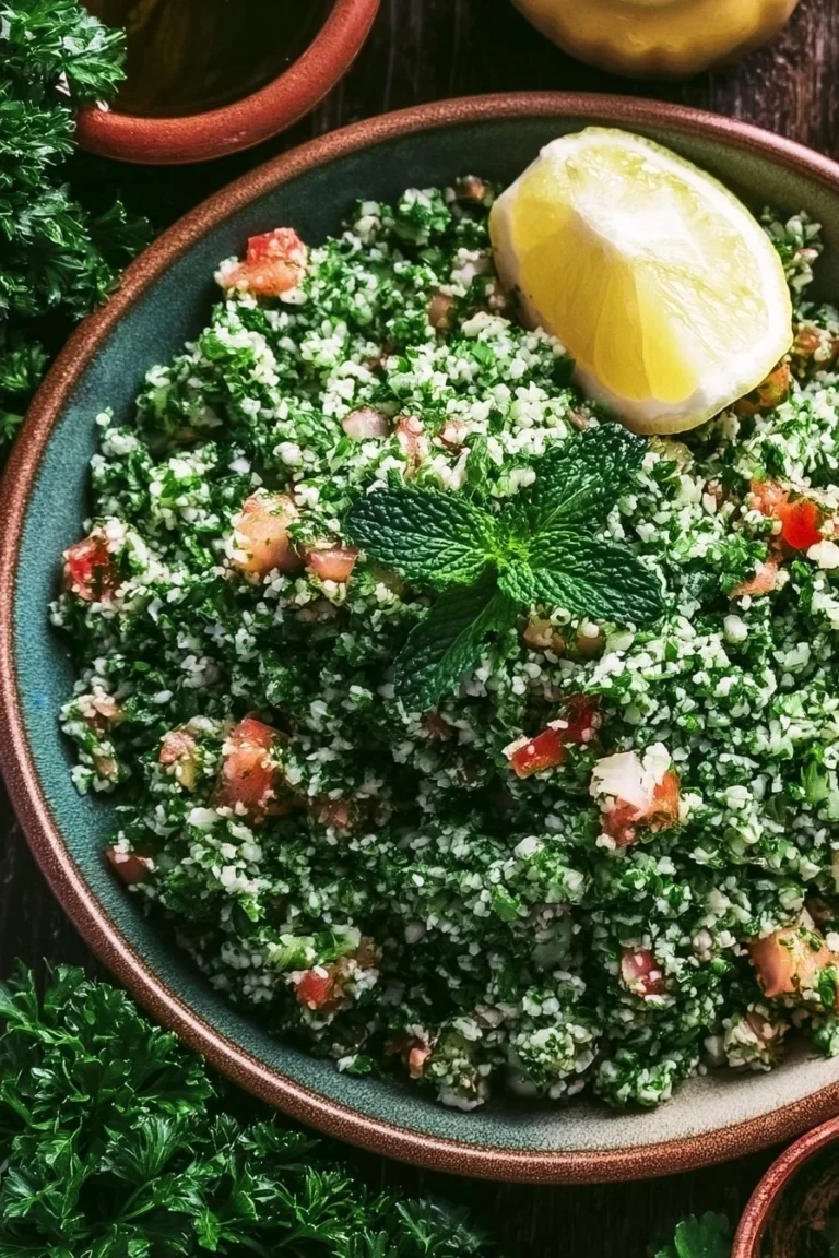 Salade tabbouleh traditionnelle avec persil, tomate et boulgour