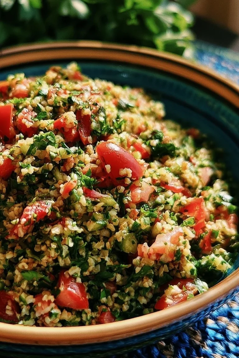 Salade taboulé fraîche préparée avec du persil, des tomates et du boulgour