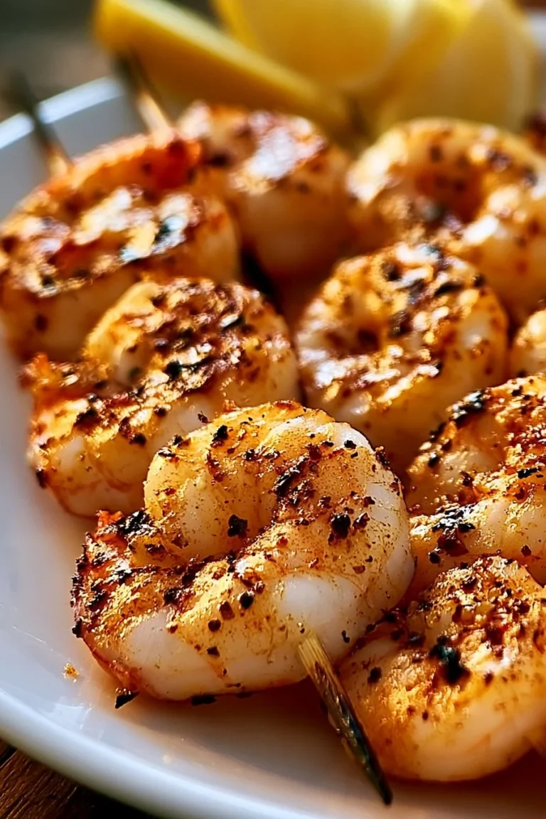 Brochettes de crevettes marinées prêtes à être grillées