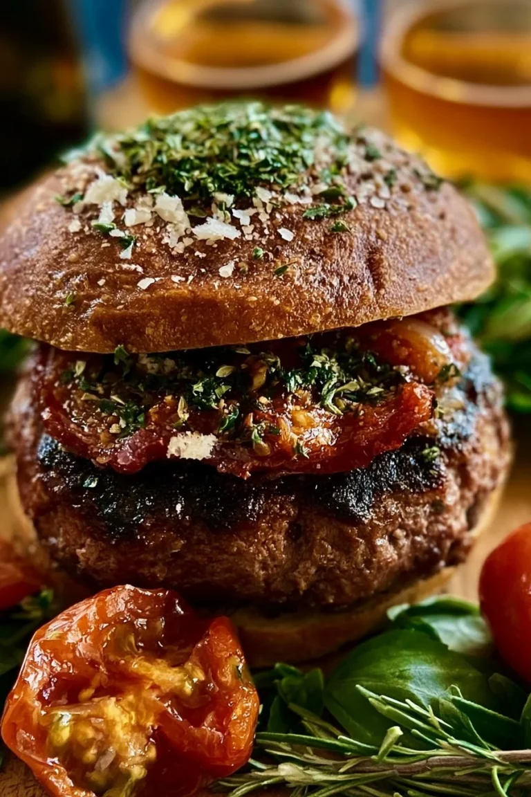 Steak Haché à la Provençale servi avec des herbes et des légumes frais