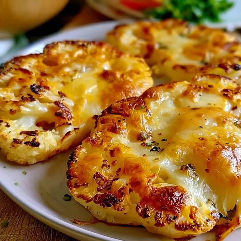 Steaks de chou-fleur gratinés rôtis sur une assiette garnis d'herbes fraîches